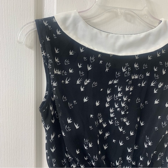 Bird Print Women’s Dress Semi-Sheer Sleeveless Fit & Flare Dress Peter Pan Sz S - Picture 7 of 14